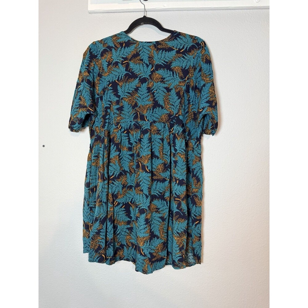 Natural Life Stella Deep V Neck Mini Dress Medium Turquoise Fern Vines Pockets - Picture 5 of 9